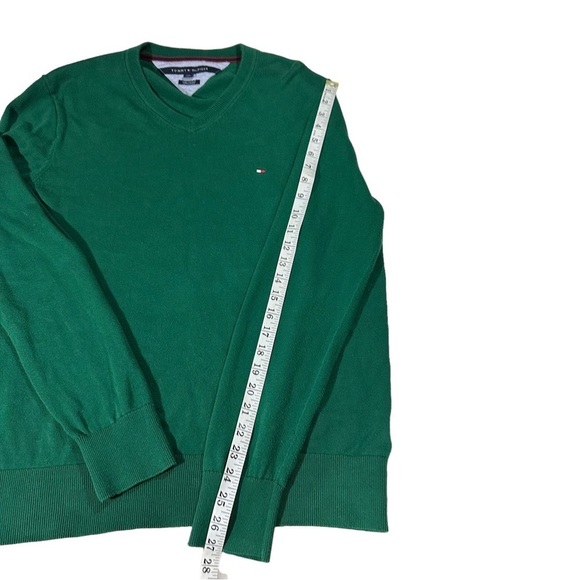 Tommy Hilfiger 100% Pima Cotton Green V-Neck Pullover Sweater Sz XL Flag Logo - Picture 13 of 13